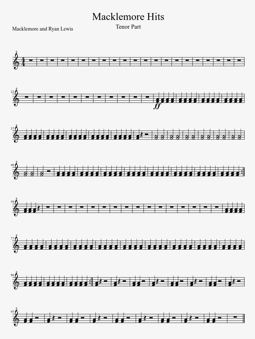 Macklemore Hits Sheet Music 1 Of 1 Pages - Rhythm Sheet #3, transparent png