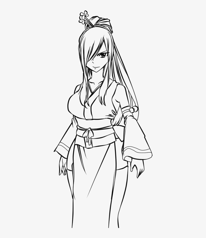 Erza Lineart - Anime Kimono Line Art Png, transparent png