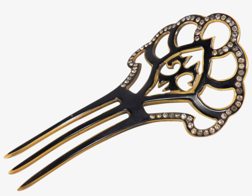 Edwardian Hair Comb White Rhinestone And Black Celluloid - Comb, transparent png