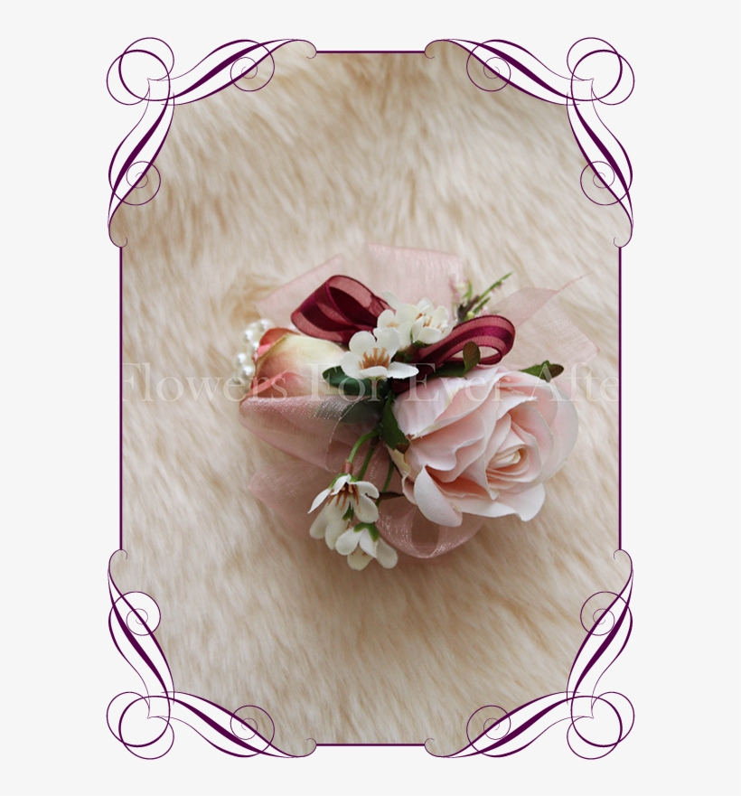 Silk Artificial Burgundy And Blush Ladies Wrist Corsage, transparent png