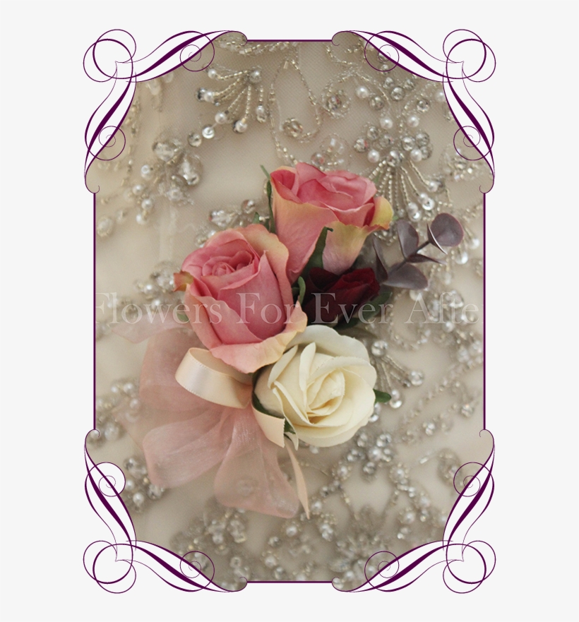 Silk Artificial Rose Pink And Cream Ladies Corsage - Garden Roses, transparent png