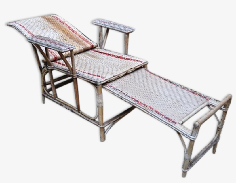 Old Rattan Lounge Chair With His Footrest - Bed Frame, transparent png