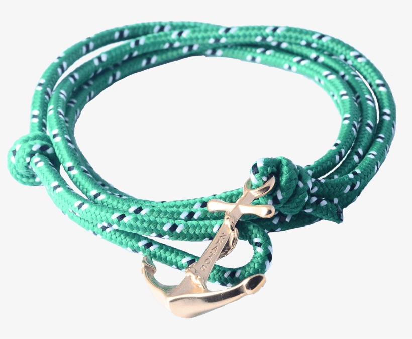 Gold Anchor Green Nylon Rope - Bracelet, transparent png