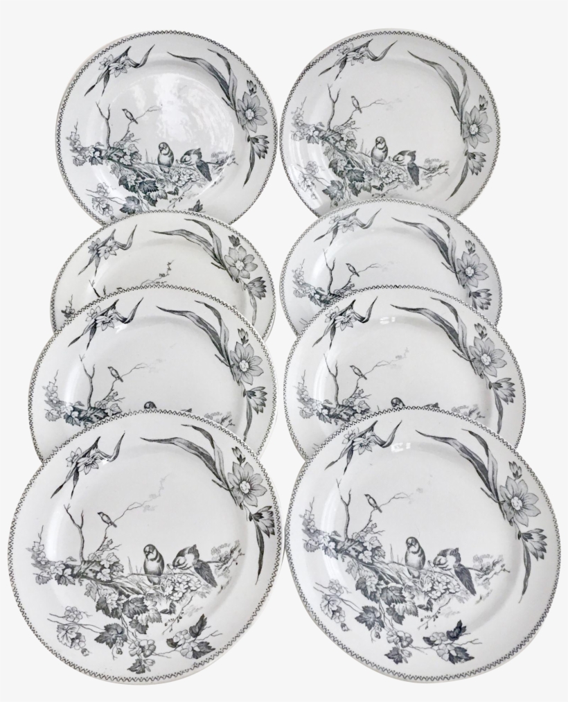 Antique Set Of 8 Breakfast Plates "woodside\, transparent png