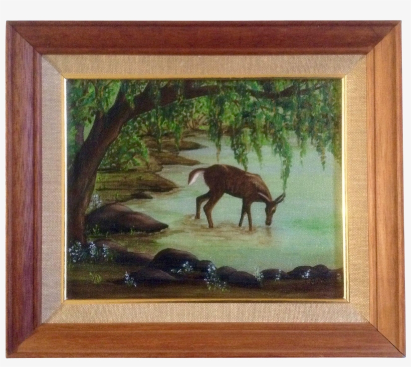 Deer Canvas Painting Beautiful Tehs Deer Painting Acrylic - Deer Drink Painting, transparent png