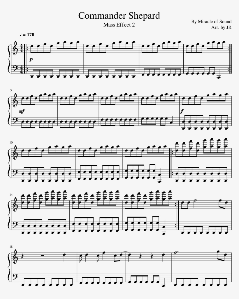 Commander Shepard Sheet Music Composed By By Miracle - Mock Morris Violin 2 Sheet Music, transparent png