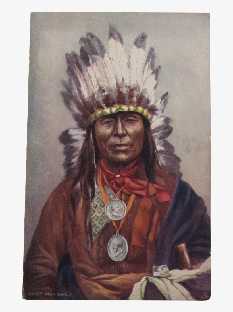 Indian Chief 'iron Owl' Postcard By Tuck - Indigenous Peoples Of The Americas, transparent png