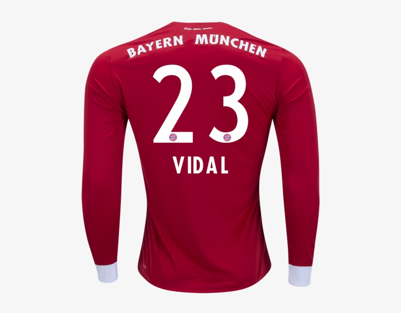 Free Shipping 2017/18 Arturo Vidal 23 Long Sleeve Red - Adidas David Alaba Bayern Munich Long Sleeve Home Jersey, transparent png