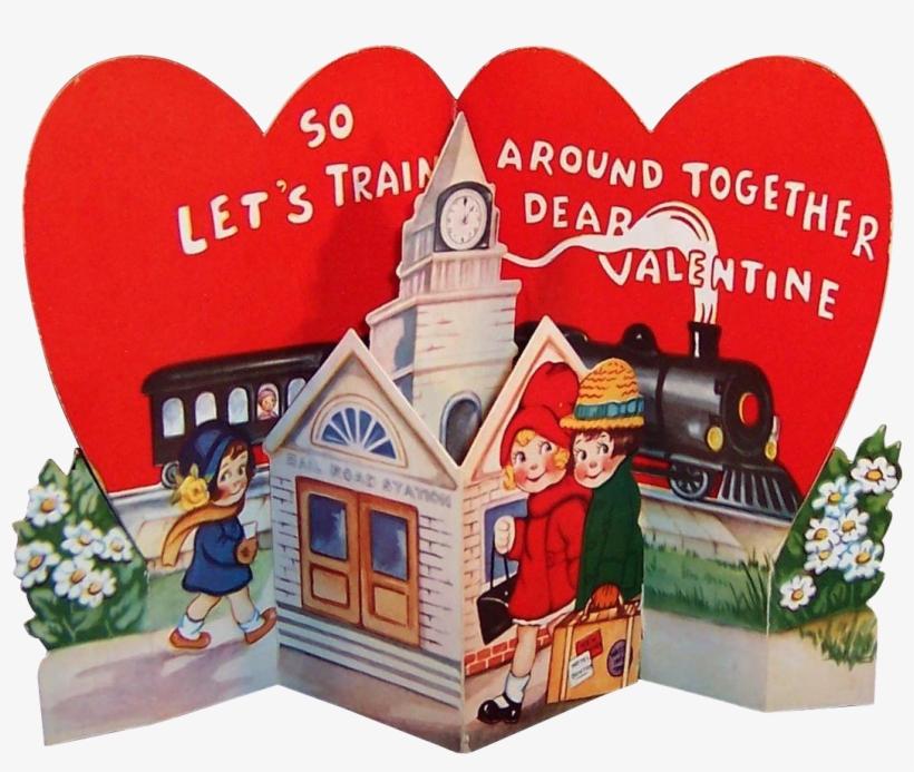 Large Vintage 1930's Pop Up Train Station Valentine - Train, transparent png