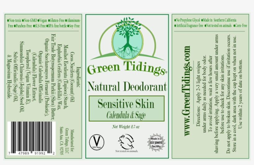 Sensitive Skin Natural Deodorant, Calendula & Sage - Green Tidings Natural Deodorant Extra Strength All, transparent png