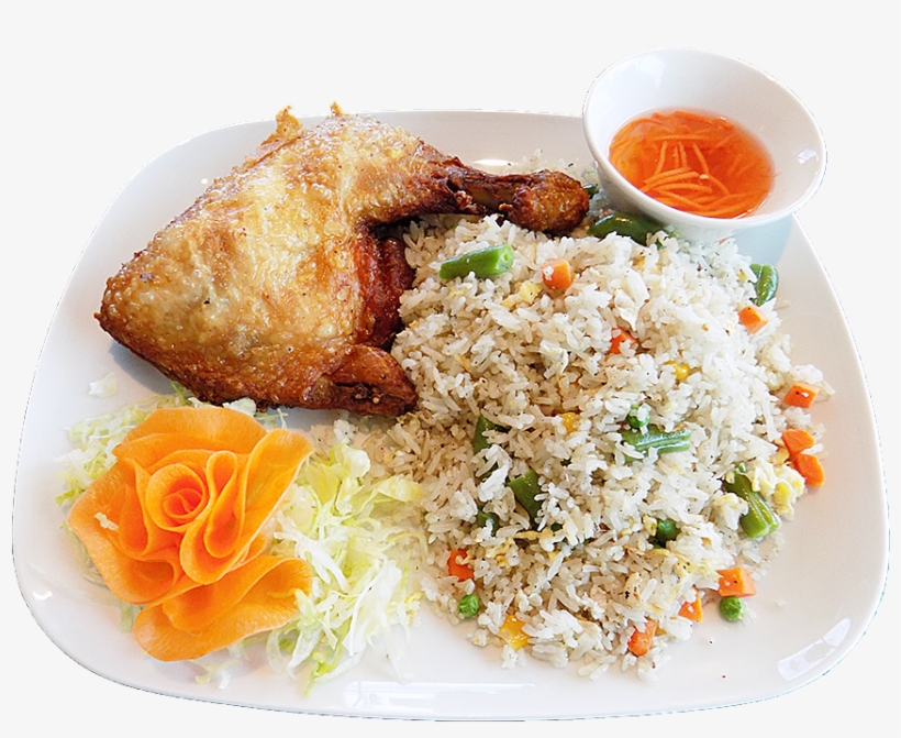 Rice With Chicken Png - Fried Rice Plate And Chicken, transparent png