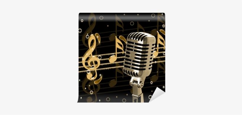 Vintage Microphone On The Background Wall Mural • Pixers® - Pentagramma Con Note E Vecchio Microfono, transparent png