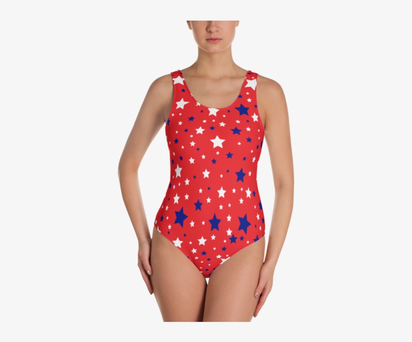 White & Blue Stars On Red One-piece - One-piece Swimsuit, transparent png