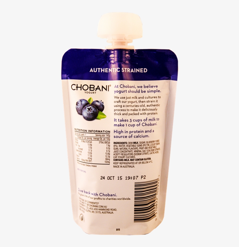 Picture Of Chobani Yogurt Blueberry Flavour 140g - Chobani No Fat Blueberry Yoghurt Pouch 140g, transparent png