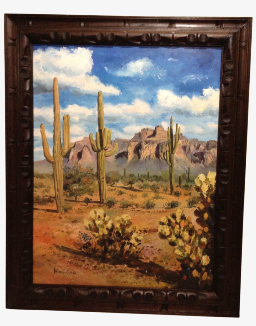 King Pao Oil Painting New Mexico Desert With Saguaro - Painting, transparent png