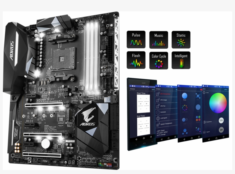 Led Motherboard Lighting - Gigabyte Aorus Ga Ax370 Gaming, transparent png