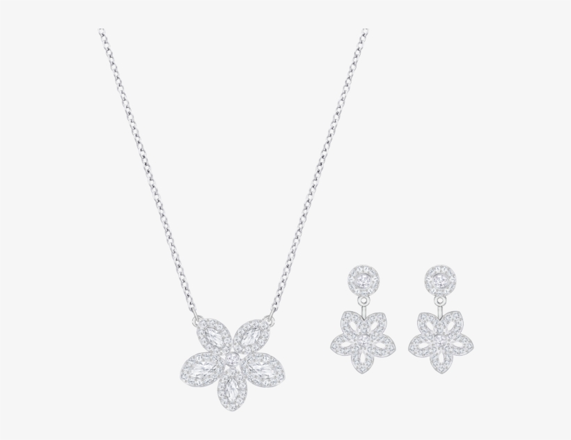 Baron Flower Necklace & Earring Set, Crystal, Rhodium - Locket, transparent png