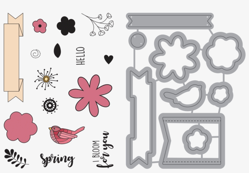 Hello Spring Stamp & Die Set - Die, transparent png