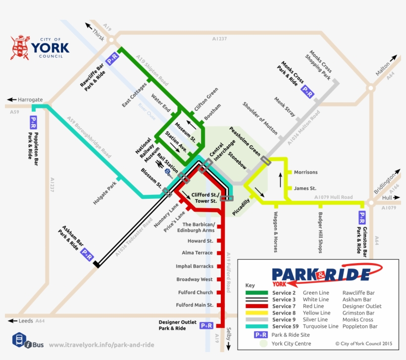 Schematic Map Of York Park & Ride Routes - York Park And Ride Map, transparent png