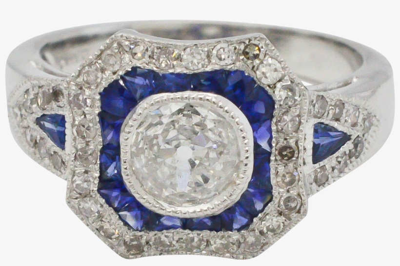 Diamond & Blue Sapphire Platinum Ring - Gemstone, transparent png