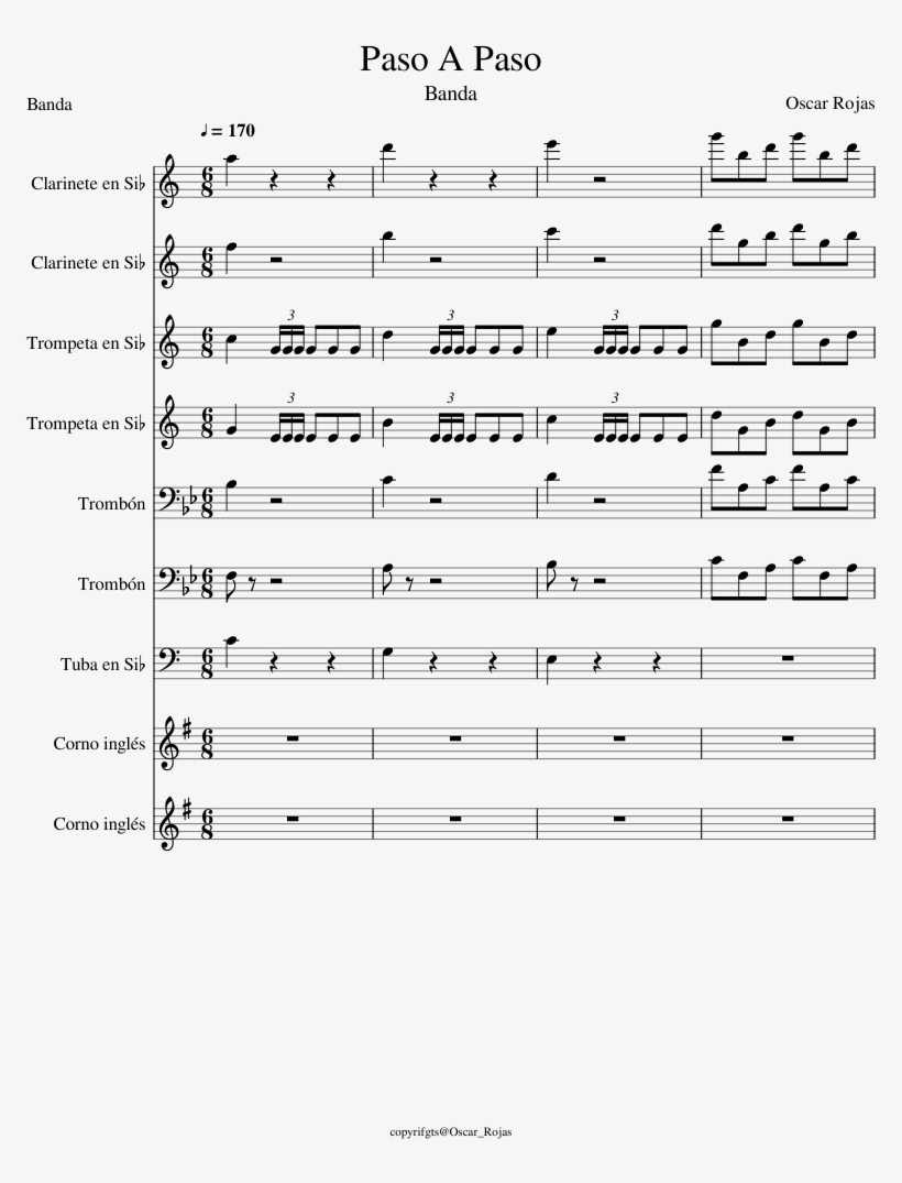 Paso Sheet Music For Clarinet, Trumpet, Trombone, Tuba - Sheet Music, transparent png