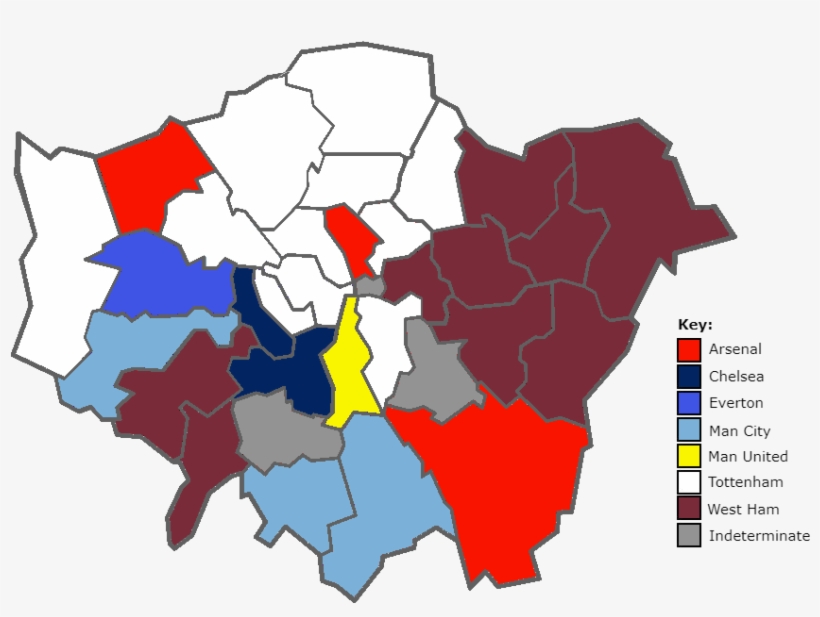 The Boroughs, Colour Coded By Football Support - North South London Divide, transparent png