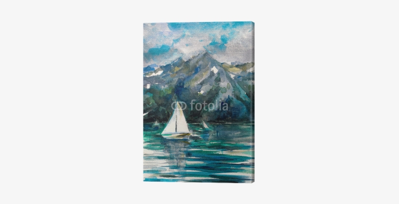 Sailboat On Lake Watercolor Painted - Żaglówki Obraz, transparent png