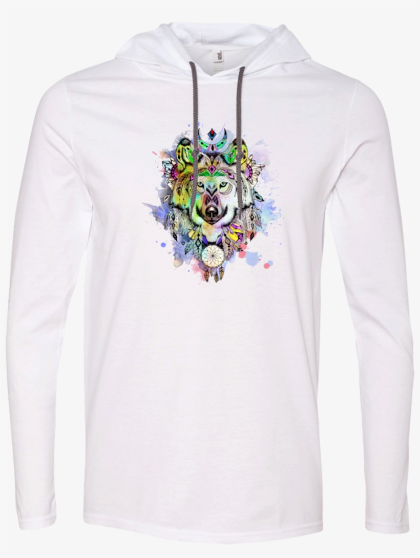 Watercolor Wolf T-shirt Hoodie - Hoodie, transparent png