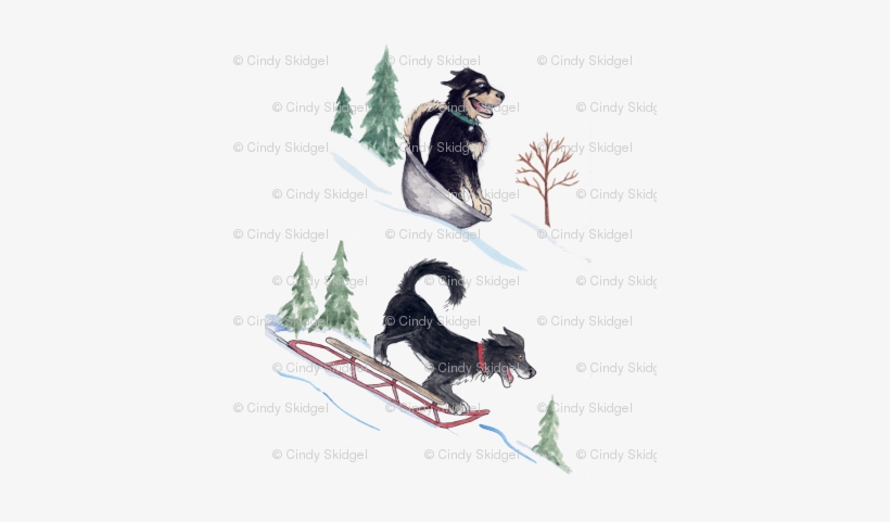 Watercolor Dogs Sledding - T-shirt, transparent png