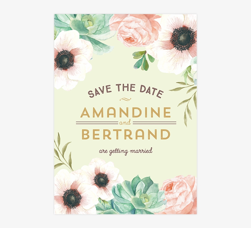Invitation Mariage Personnalise Fleurs Pink Mint Bouquet - Personalised Botanical Wedding Invitation, transparent png
