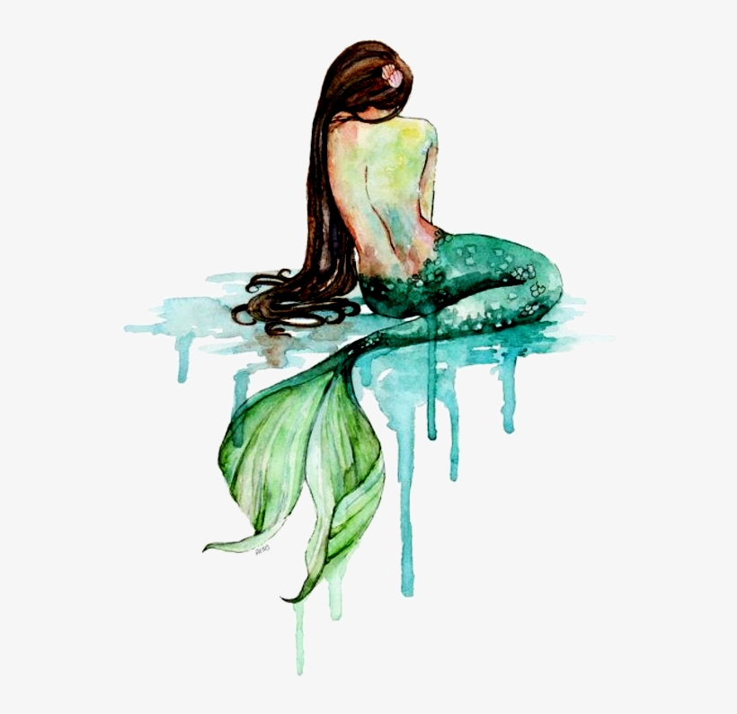 Black And White Drawing Mermaid Watercolor - Watercolor Mermaid, transparent png
