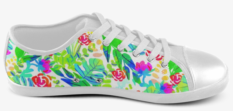 Cute Tropical Watercolor Flowers Women's Canvas Shoes - Slip-on Shoe, transparent png