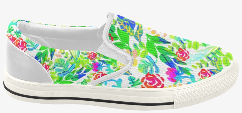 Cute Tropical Watercolor Flowers Women's Slip-on Canvas - Slip-on Shoe, transparent png