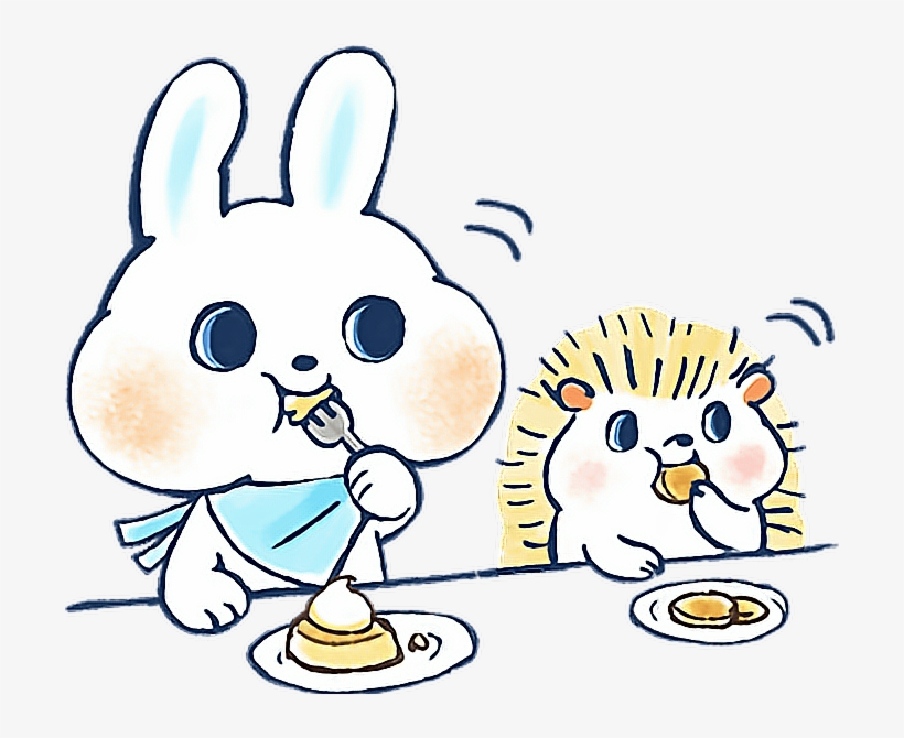 Friends Eat Share Cute Hedgehog Bubby Rabbit Watercolor - Pekalongan, transparent png