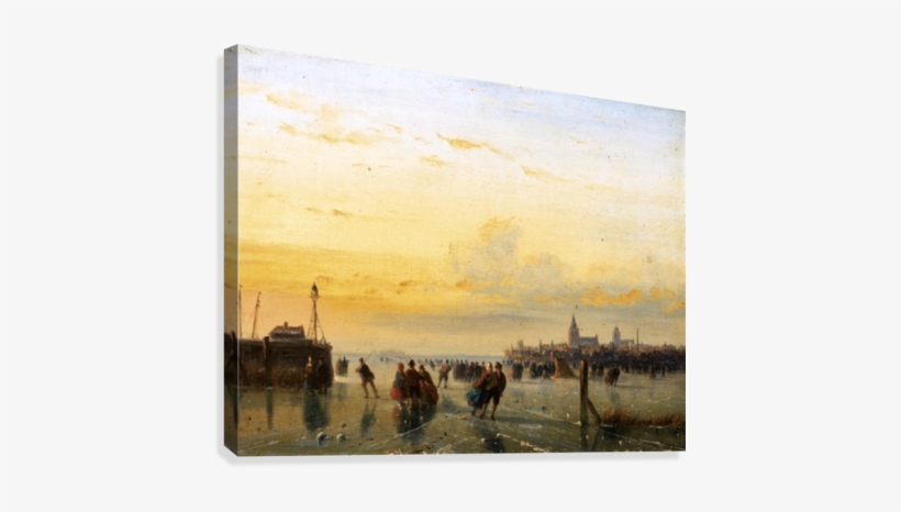 Winter Landscape With Skaters On A Frozen River Canvas - Art, transparent png