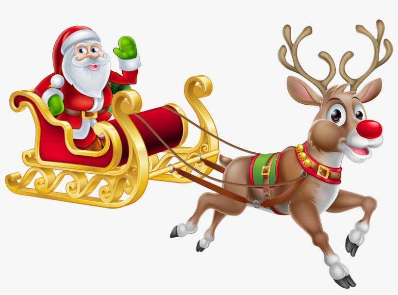 Father Christmas And His Reindeers, transparent png