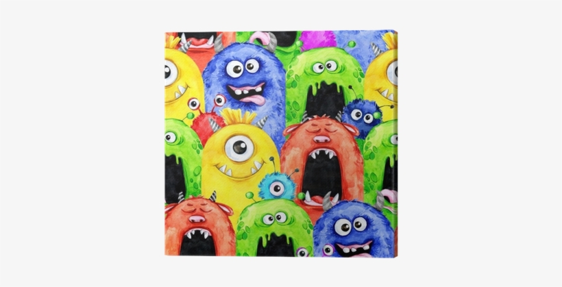 Watercolor Seamless Pattern With Funny Monster Heads - Watercolor Painting, transparent png