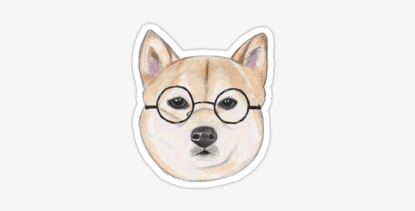Shiba Inu With Oversized Round Glasses Sticker By Namibear - Shiba Inu Glasses Dog Cute Shiba Inu Puppy Pattern, transparent png