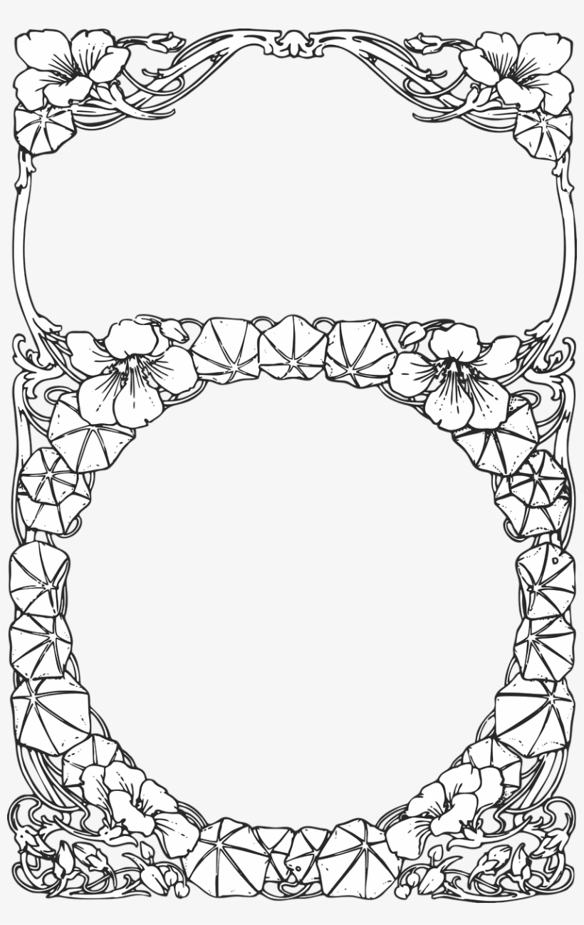 Floral Border Border Frame - Png Floral Round Frame Black And White, transparent png
