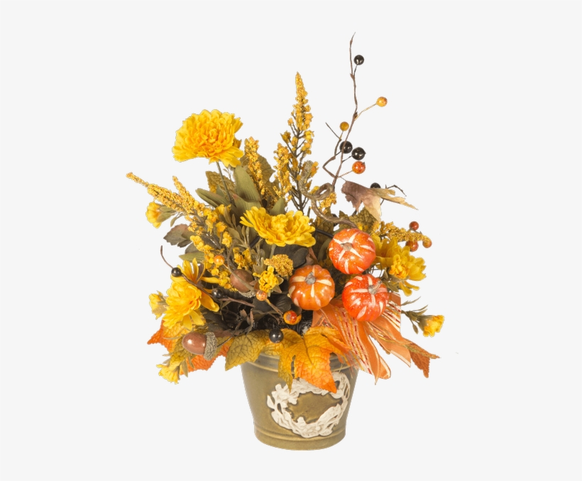 Silk Fall Wreath Pot & Pumpkins • - Wreath, transparent png