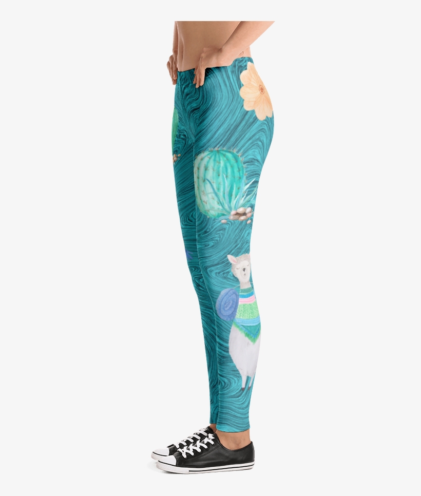 Boho Watercolor Llama & Cactus Turquoise Marble Print - Leggings, transparent png