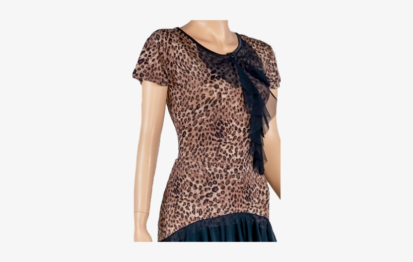 Leopard Print Frill Short Sleeves Blouse - Blouse, transparent png