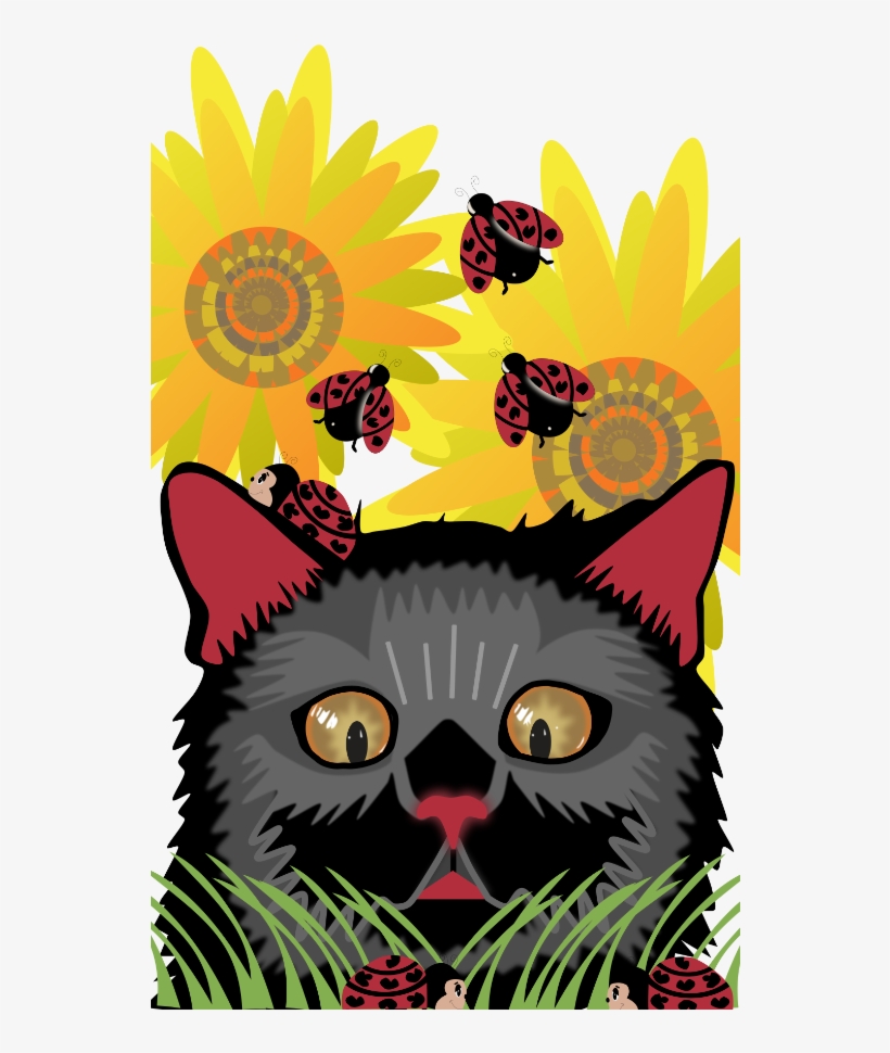 Cat Peeking Ladybugs Vertical - Black Cat, transparent png