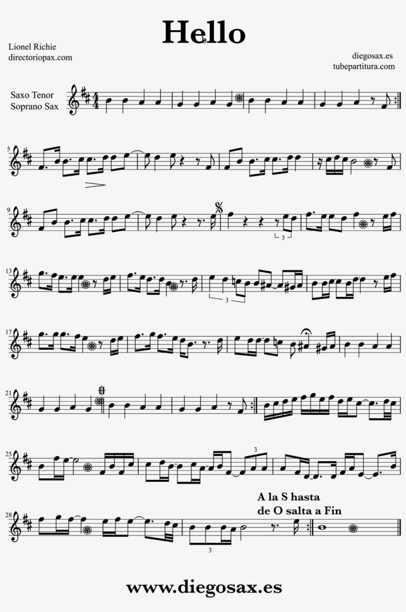 Tubescore Sheet Music Hello Sheet Music By Lionel Richie - Vocalise Rachmaninoff Saxophone Pdf, transparent png