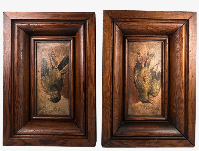 2 Antique Oil Paintings On Wood Board, In Frame, Trompe - Painting, transparent png