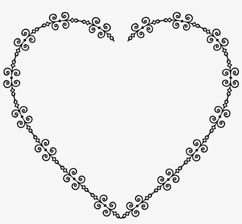 Flourish Heart Frame - Heart Clipart Frames Black And White, transparent png