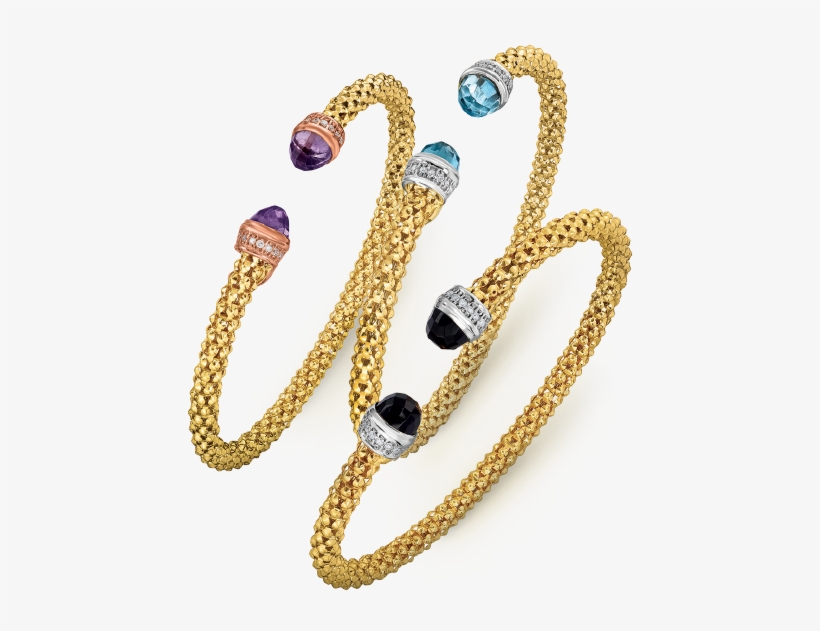 14k Yellow Gold Popcorn Mesh Cuff Bangles With Diamonds - Gold Bracelets, transparent png