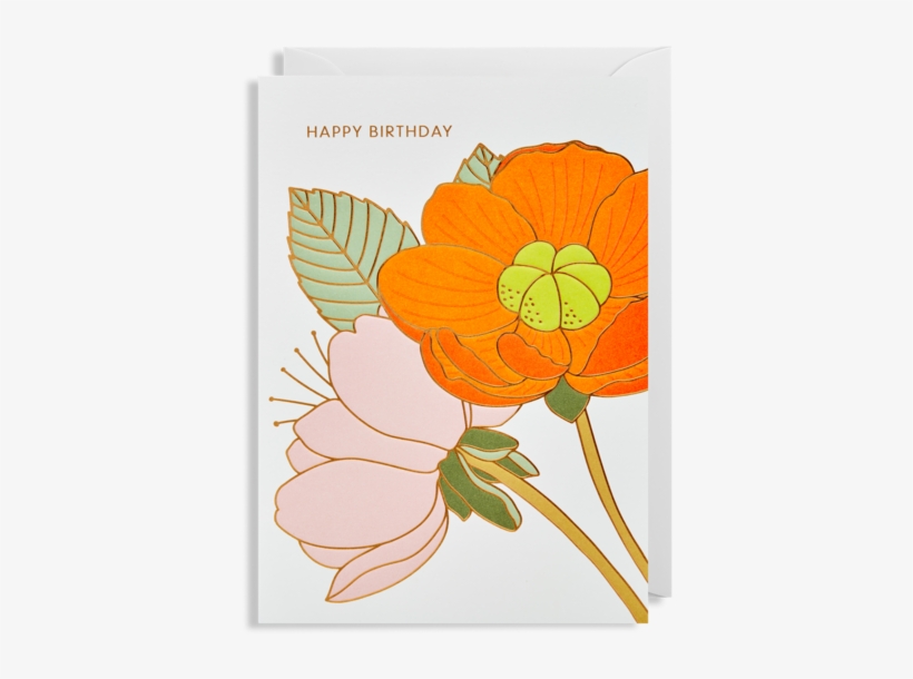 Happy Birthday Orange And Pink Gold Embossed Flower, transparent png
