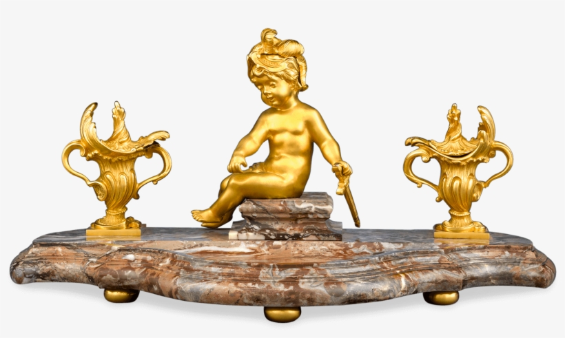 French Bronze And Marble Inkwell, transparent png