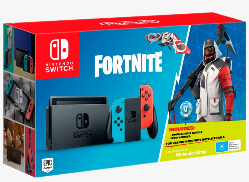 Bundle Contains 1,000 V-bucks And A Double Helix Bundle - Nintendo Switch With Neon Blue And Neon Red Joy‐con, transparent png